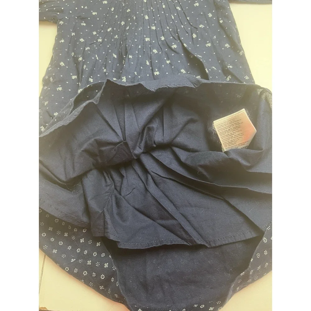 Baby GAP Toddler Girl's Navy Blue White Lined Cotton Smock Pleat  Dress 4 Years
